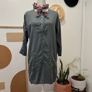 GAP Sage Green Linen Blend Utility Pockets Slip on Summer Dress Small